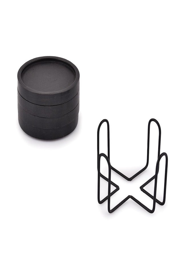 NIRMAN Wooden Coasters for Drinks Coffee Table, Round Drink Coasters with Holder for Tabletop Protection, Set of 4 (4" x 4" x 0.5") (Black) - Image 5